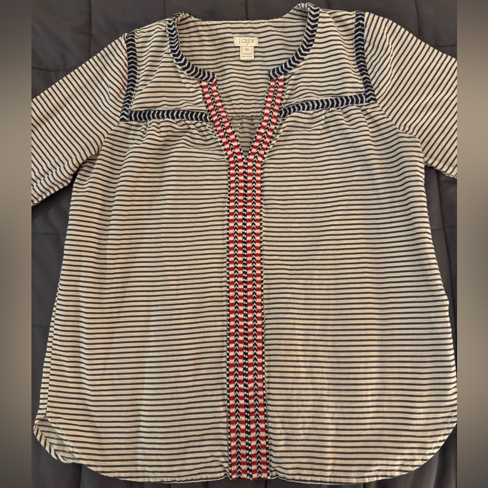 J. Crew Striped and Embroidered Tunic